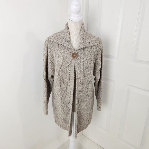 Carraig Donn Sweater Womens M Gray Cable Knit Shawl Cape Cletic Ireland Wool - Picture 1 of 12